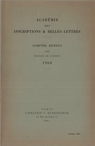 Académie des Inscriptions et Belles Lettres 1960